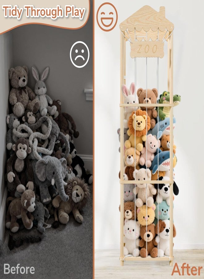 AMBIRD Stuffed Animal Storage, Wood Stuffed Animal Zoo Holder, Large Kids Toy Organizers, Plushies Storage for Boys Girls Bedroom, Playroom, Nursery (15.75 x 15.75 x 55 inch) - Image 5